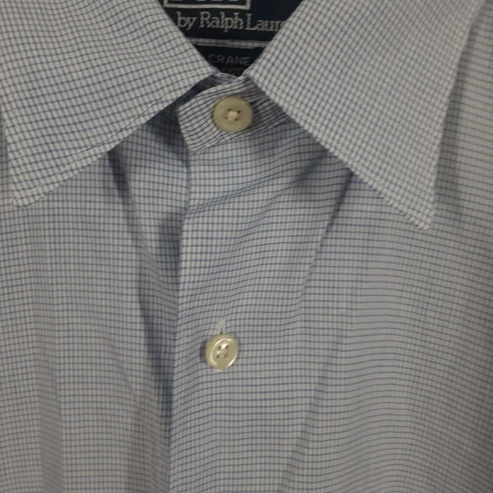 Polo Ralph Lauren Crane Mens M Blue White Check Long Sleeve Button Up Shirt